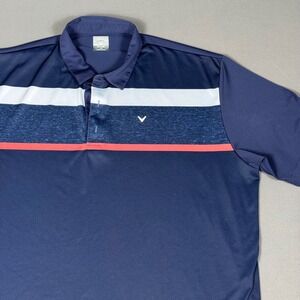 Callaway Athletic Polo Shirt Mens XXL Navy Blue Striped Performance
